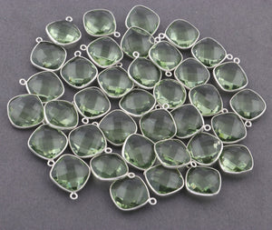 10 Pcs Green Amethyst 925 Sterling Silver Faceted Cushion Single Bail Pendant- Gemstone Pendant  17mmx13mm SS303 - Tucson Beads