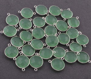 5 Pcs Green Chalcedony 925 Sterling Silver Faceted Round Double Bail Connector- Gemstone 21mmx15mm SS317 - Tucson Beads
