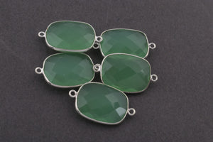 5 Pcs Green Chalcedony 925 Sterling Silver Faceted Rectangle Double Bail Connector- Gemstone 27mmx16mm SS302 - Tucson Beads
