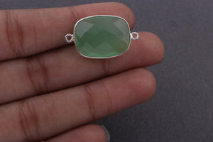 5 Pcs Green Chalcedony 925 Sterling Silver Faceted Rectangle Double Bail Connector- Gemstone 27mmx16mm SS302 - Tucson Beads