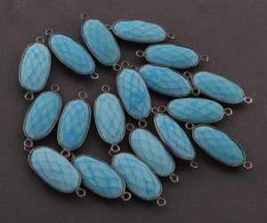10 Pcs Turquoise Oxidized Sterling Silver Faceted Oval Shape Connector/Pendant - 24mmx11mm-23mmx10mm SS428 - Tucson Beads