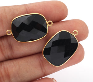 5 Pcs Black Onyx 925 Sterling Vermeil Faceted Rectangle Shape Singal Bail Pendant, Connector -Gemstone Pendant 24mmx15mm SS381 - Tucson Beads