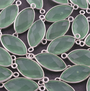 5 Pcs Green Chalcedony 925 Sterling Silver Faceted Marquise Shape Connector -Gemstone Connector  22mmx9mm SS347 - Tucson Beads