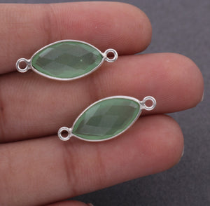 5 Pcs Green Chalcedony 925 Sterling Silver Faceted Marquise Shape Connector -Gemstone Connector  22mmx9mm SS347 - Tucson Beads