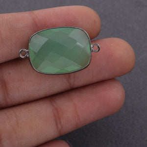5 Pcs Green Chalcedony Oxidized Sterling Silver Faceted Rectangle Double Bail Connector -Gemstone  27mmx16mm-SS445 - Tucson Beads