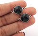Black Onyx Faceted 925 Sterling Silver Round Shape Pendant\Connector -Gemstone 17mmx11mm SS496 - Tucson Beads
