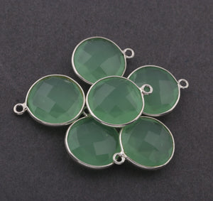 6 Pcs Aqua Chalcedony 925 Sterling Silver Faceted  Round Shape Single Bail Pendant -Gemstone  18mmx15mm SS468 - Tucson Beads