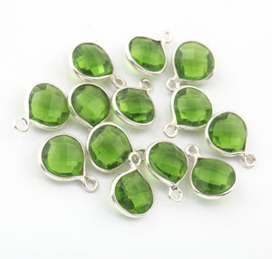 9 Pcs Peridot 925 Sterling Silver Faceted  Heart Shape Pendant -Gemstone  12mmx10mm-15mmx11mm SS463 - Tucson Beads
