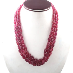 505ct. 3 Strands Of Genuine Ruby Necklace - Smooth Oval Beads - Rare & Natural Ruby Necklace - Stunning Elegant Necklace - BRU4089 - Tucson Beads