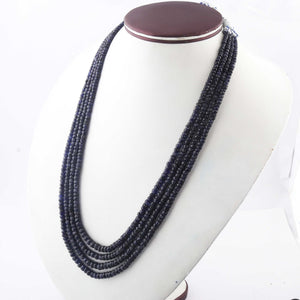 620ct. 4 Strands Of Genuine Blue Thai Sapphire Necklace - Smooth Rondelle Beads - Rare & Natural Blue Sapphire Necklace - Stunning Elegant Necklace - BR1375 - Tucson Beads
