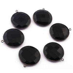 5 Pcs Black Onyx Faceted Round Shape Oxidized Sterling Silver Pendant  24mmx27mm SS528 - Tucson Beads