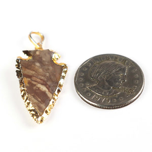 11 PCS Jasper Arrowhead 24k Gold Plated Charm Pendant - Electroplated With Gold Edge - 45mmx21mm-33mmx145mm AR366 - Tucson Beads