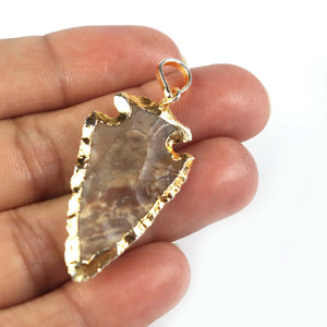 11 PCS Jasper Arrowhead 24k Gold Plated Charm Pendant - Electroplated With Gold Edge - 45mmx21mm-33mmx145mm AR366 - Tucson Beads
