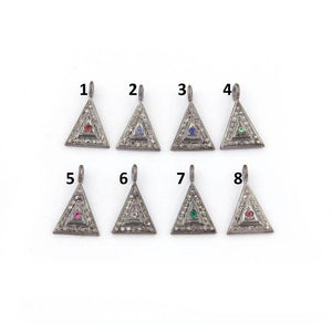 1 Pc Pave Diamond Multi Stone Triangle Charm 925 Sterling Silver Single Bail Pendant - 14mmx9mm Pdc1019 - Tucson Beads