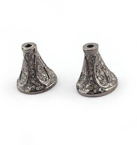 1 Pc Pave Diamond Cone Bead 925 Sterling Silver - Antique Finish Cone Bead 10mm PDC1058 - Tucson Beads