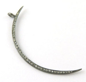 1 Pc Pave Diamond Crescent Moon Charm 925 Sterling Silver Pendant - 50mmx2mm PDC427 - Tucson Beads