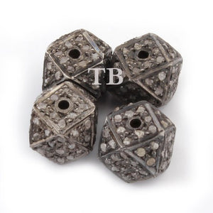 1 Pc Pave Diamond Antique Finish Designer Diamond Cut Cube Bead 925 Sterling Silver - 8mm PDC507 - Tucson Beads