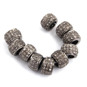 1 Pc Three Step Pave Diamond 925 Sterling Silver Rondelles Beads -- 8mm PDC559 - Tucson Beads