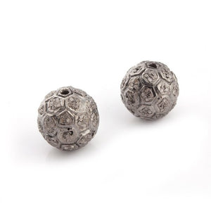 1 Pc Pave Diamond Designer Round Ball Beads 925 Sterling Silver-Antique Finish Bead 12mm PDC649 - Tucson Beads