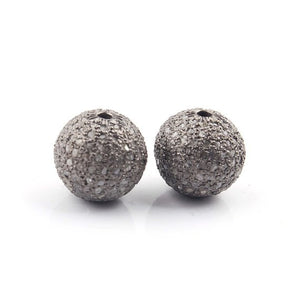 1 PC Pave Diamond Round Ball Beads 925 Sterling Silver- Antique Finish Round Bead 12mm PDC660 - Tucson Beads