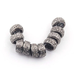 1 Pc Pave Diamond Designer Spacer Beads -- Pave Jewelry Over 925 Sterling Silver 6mm PDC666 - Tucson Beads