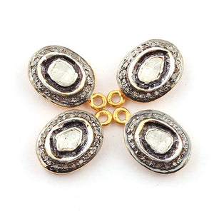 2 Pcs Pave Diamond With Rose Cut Diamond 925 Sterling Vermeil Oval Pendant 16mmx10mm PDC713 - Tucson Beads