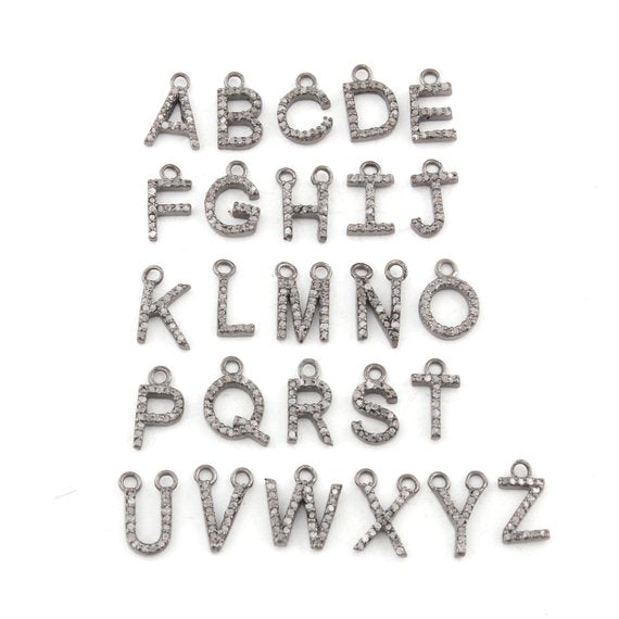 Pave Diamond 925 Sterling Silver Alphabet A to Z Letter Charm Pendant D