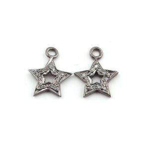 2 Pcs Pave Diamond Star Charm Over 925 Sterling Silver Single Bail Pendant - 15mmx7mm PDC888 - Tucson Beads