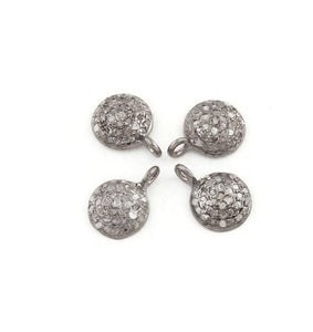 2 Pcs Pave Diamond Round Charm Pendant - 925 Sterling Silver 9mmx6mm Pdc893 - Tucson Beads