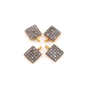 2 Pcs Pave Diamond Square Charm 925 Sterling Vermeil Pendant - Square Pendant 7mmx5mm PDC904 - Tucson Beads