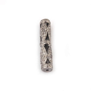 2 Pcs Pave Diamond Filigree Drum Bead 925 Sterling Silver - Antique Finish Pave Jewelry Bead 19mmx4mm PDC966 - Tucson Beads