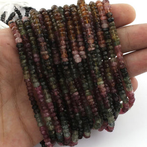 5 Strands Multi Tourmaline Faceted Rondelles,Watermelon Tourmaline,Semi Precious Beads,Gemstone Beads 3.5mm to 4mm 13.5 inch strand RB101 - Tucson Beads