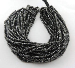 5 Strands Black Cubic Zircon Faceted Rondelles- Finest Quality Zircon Rondelles Beads 3mm 16 inch strand RB008 - Tucson Beads