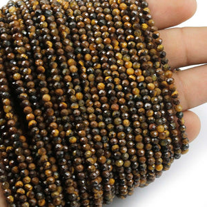 4 Long Strands Ex+++ Quality 3mm Brown Tiger Eye Faceted Round Ball Beads - Tiger Eye Small Beads 13 Inches RB306 - Tucson Beads